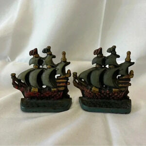 Vintage Cast Iron Sailing Ship Book Ends